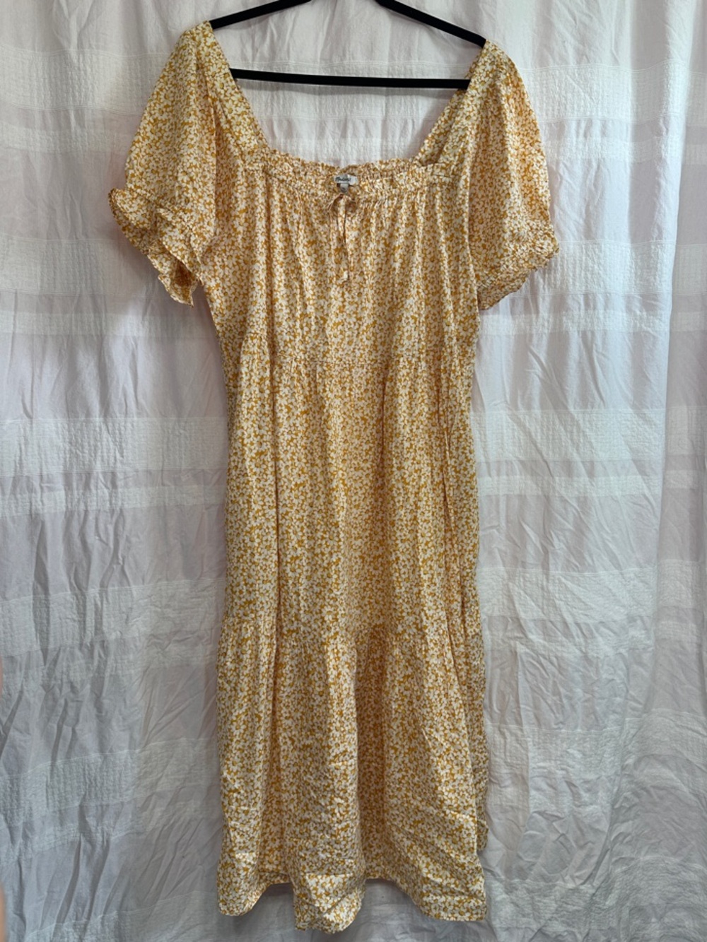 Madewell Yellow Ditsy-Print Puff Sleeve Midi Dress